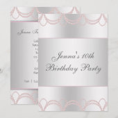 Invitation Fête d'anniversaire Perles Roses (Devant / Derrière)