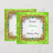 Invitation Fête d'anniversaire perles vert citron or blanc (Devant / Derrière)
