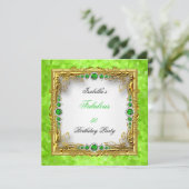 Invitation Fête d'anniversaire perles vert citron or blanc (Debout devant)