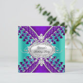 Invitation Fête d'anniversaire perles violettes sarcelle bleu (Debout devant)