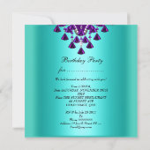 Invitation Fête d'anniversaire perles violettes sarcelle bleu (Dos)