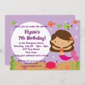 Invitation Fête d'anniversaire personnalisable de sirène (Devant / Derrière)