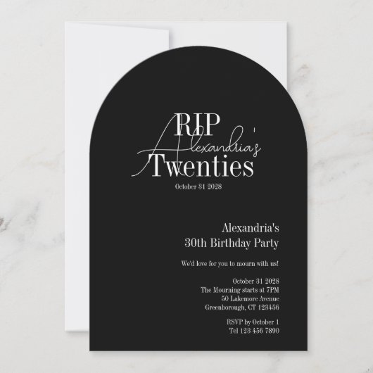 Invitation Fête d'anniversaire personnalisée 30 ans RIP 20 an (Devant)