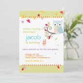 Invitation Fête d'anniversaire personnalisée Aqua/Lime Owl (Debout devant)