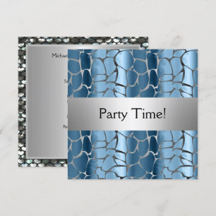 Invitation Fête d'anniversaire personnalisée Bleu Argent