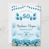 Invitation Fête d'anniversaire personnalisée bleue moderne 50 (Devant)