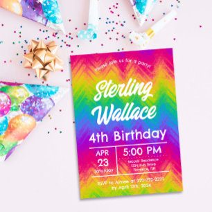 Invitation Fête d'anniversaire personnalisée Chevron Arc-en-c