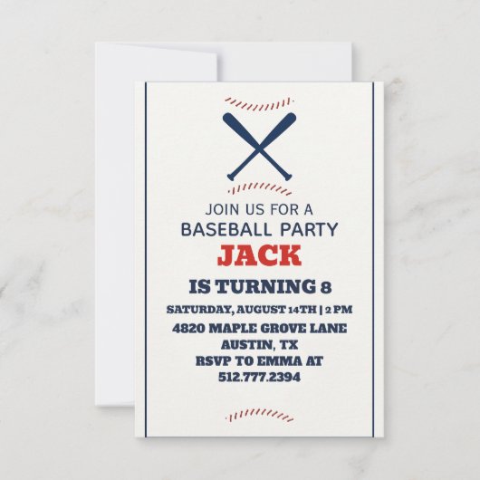 Invitation Fête d'anniversaire personnalisée de baseball pour (Devant)