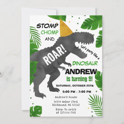 Invitation Fête d'anniversaire personnalisée Dinosaur (Devant)