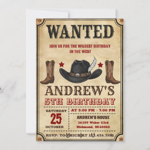 Invitation Fête d'anniversaire personnelle Cowboy Wild West
