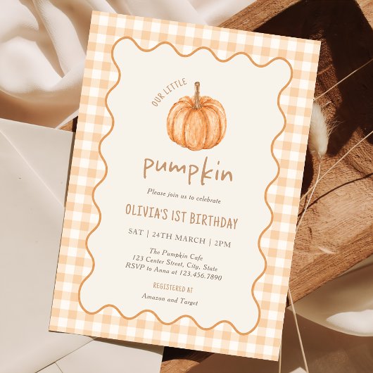 Invitation Fête d'anniversaire Petit Citrouille Gingham d'Aut