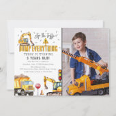 Invitation Fête d'anniversaire photo aquarelle construction p (Devant)