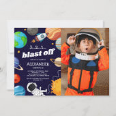 Invitation Fête d'anniversaire Photo d'Astronaute Spatial (Devant)