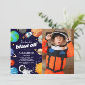 Invitation Fête d'anniversaire Photo d'Astronaute Spatial (Debout devant)