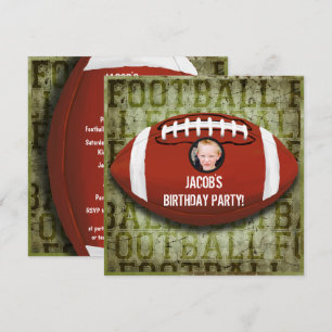 Invitation Fête d'anniversaire photo de football Vintage Gree