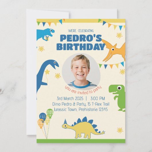 Invitation Fête d'anniversaire Photo Dinosaure (Devant)