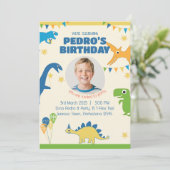 Invitation Fête d'anniversaire Photo Dinosaure (Debout devant)