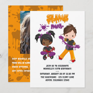 Invitation Fête d'anniversaire Photo Enfants Mignons Slime