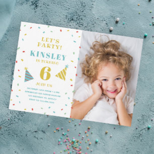 Invitation Fête d'anniversaire photo enfants paillettes color
