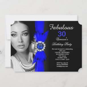 Invitation Fête d'anniversaire photo fabuleuse bleu royal noi