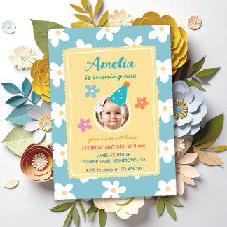 Invitation Fête d'anniversaire photo florale colorée