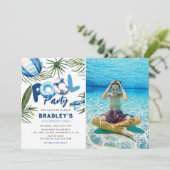 Invitation Fête d'anniversaire Photo Garçon Super Cool Piscin (Debout devant)
