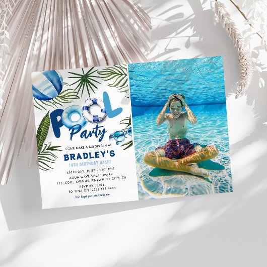 Invitation Fête d'anniversaire Photo Garçon Super Cool Piscin