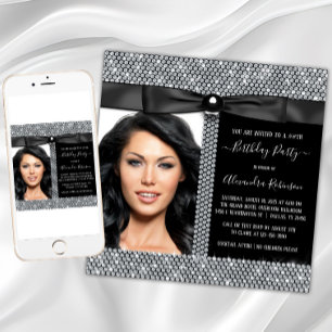 Invitation Fête d'anniversaire photo glamour diamant femme