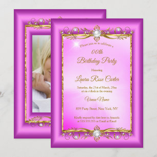 Invitation Fête d'anniversaire photo or rose violet élégant d