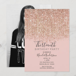 Invitation Fête d'anniversaire photo paillettes rose gold ros