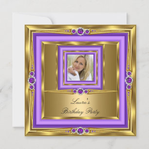Invitation Fête d'anniversaire photo Perle Or Violet 2