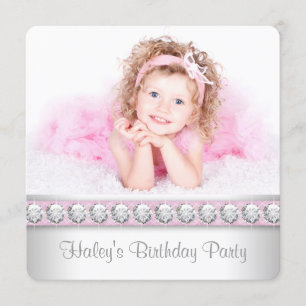 Invitation Fête d'anniversaire photo rose pour filles