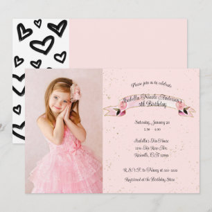 Invitation Fête d'anniversaire Photo Rose rose Paillettes & C
