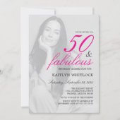 Invitation Fête d'anniversaire Photo Script Rose 50 ans et Fa (Devant)