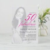 Invitation Fête d'anniversaire Photo Script Rose 50 ans et Fa (Debout devant)