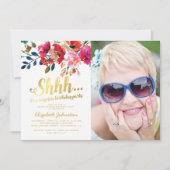 Invitation Fête d'anniversaire photo surprise florale élégant (Devant)