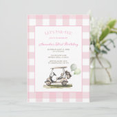 Invitation Fête d'anniversaire Pink Gingham Let's Par-Tee Gol (Debout devant)