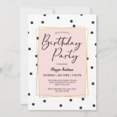 Invitation Fête d'anniversaire Pink Gold et points de confett (Devant)