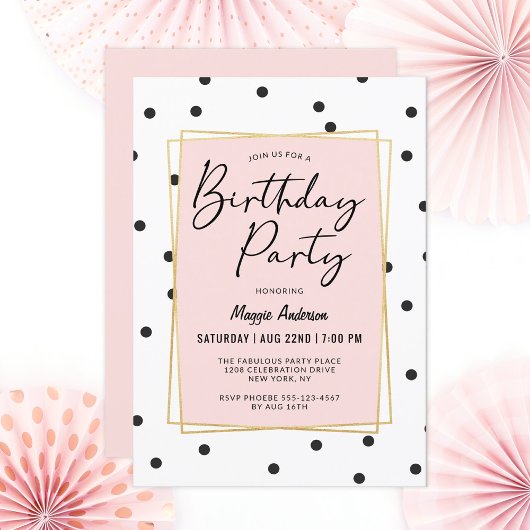 Invitation Fête d'anniversaire Pink Gold et points de confett