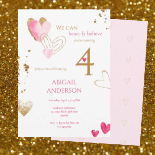 Invitation Fête d'anniversaire Pink Heart-ly Believe III