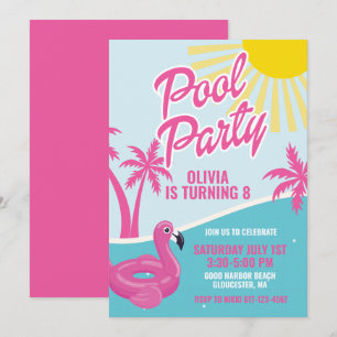 Invitation Fête d'anniversaire Pink Malibu Pool Party