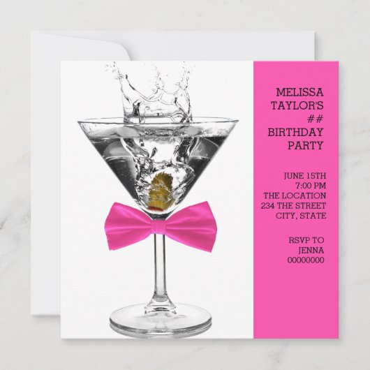 Invitation Fête d'anniversaire Pink Martini (Devant)