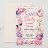 Invitation Fête d'anniversaire Pink Spa Pamper (Devant / Derrière)
