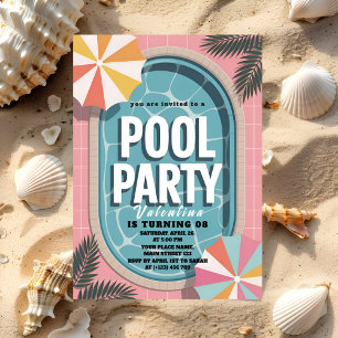 Invitation Fête d'anniversaire Pink Summer Pool Party à Palm