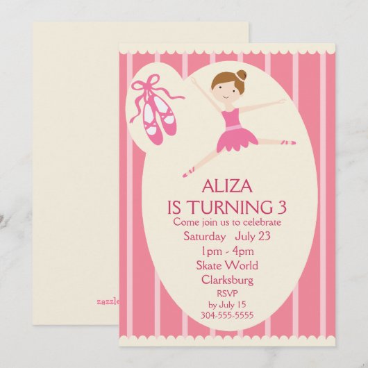 Invitation Fête d'anniversaire Pink Tutu Ballerina (Devant / Derrière)