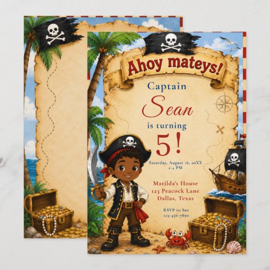 Invitation Fête d'anniversaire pirate (Devant / Derrière)