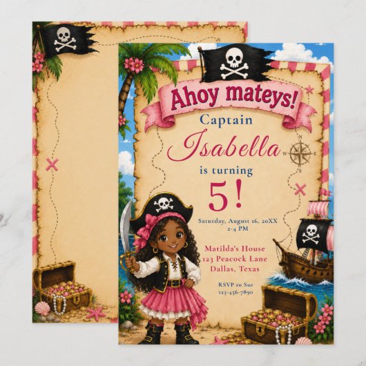 Invitation Fête d'anniversaire pirate (Devant / Derrière)