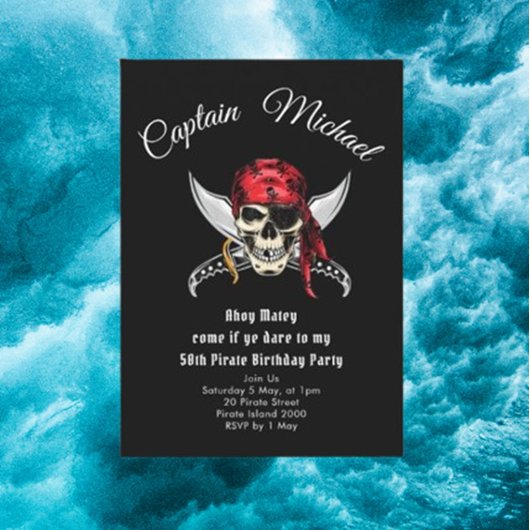 Invitation Fête d'anniversaire pirate 50 ans