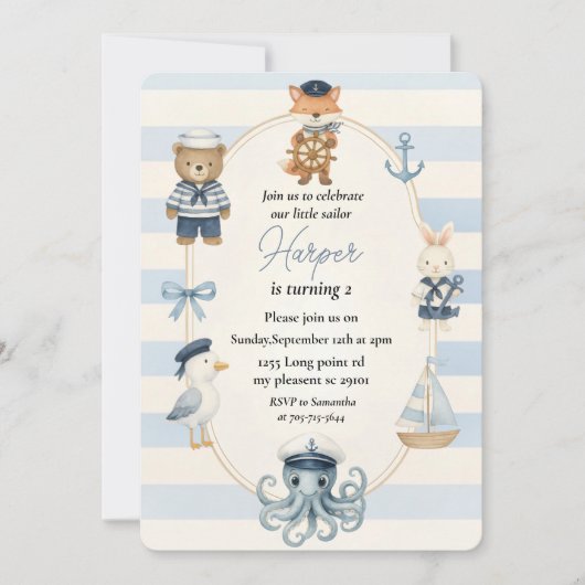 Invitation Fête d'anniversaire pirate | Joli capitaine Ohé (Devant)