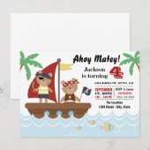 Invitation Fête d'anniversaire pirate ours pour garçons (Devant / Derrière)